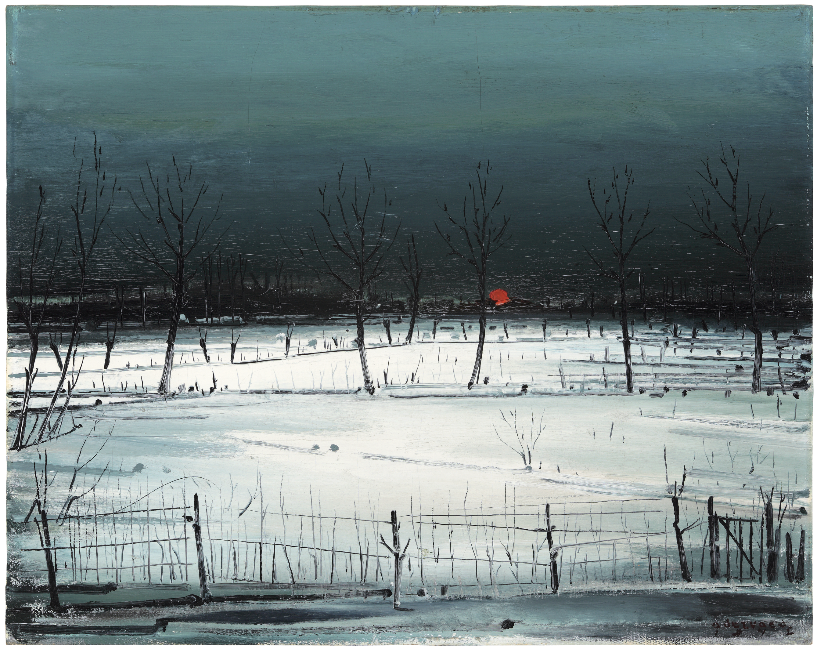 Sunset in snowy landscape